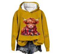 Eauptffy Sweat à capuche pour femme - Motif vache des Highlands - Col rond - Kawaii - Lettres imprimées - Pull à manches longues - Rembourré - Chaud - Pull d'hiver, O jaune., XXL