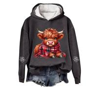Eauptffy Sweat à capuche pour femme - Motif vache des Highlands - Col rond - Kawaii - Lettres imprimées - Pull à manches longues - Rembourré - Chaud - Pull d'hiver, O gris foncé, 3XL