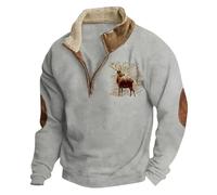 Eauptffy Sweat-shirt à manches longues pour homme - Coupe droite - Pull de travail avec demi-fermeture éclair - T-shirt de sport léger - Vêtement de sport - Vêtement d'hiver - Loungewear, O gris., S