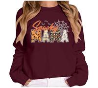 Eauptffy Sweat-shirt pour femme Spooky Season Sweatshirts drôles Halloween Femmes Graphique T-shirts Lettre Impression Pull ample Manches longues Rembourré Pull d'hiver Col rond, O vin, S