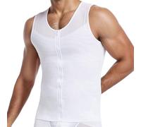 Eauptffy T-shirts de compression pour homme - Body Shaper - Amincissant - Vêtement gainant - Body Shaper - Avec fermeture éclair - Stretch - Sous-vêtements de compression, O blanc., M