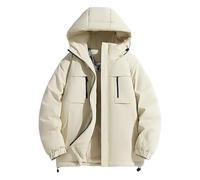 Eauptffy Veste d'hiver femme homme bloc de couleurs rétro veste à capuche extérieur rembourré matériau épais confortable décontracté sportif chaud robuste veste quotidienne, O beige., M