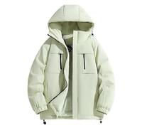 Eauptffy Veste d'hiver femme homme bloc de couleurs rétro veste à capuche extérieur rembourré matériau épais confortable décontracté sportif chaud robuste veste quotidienne, O vert clair, M
