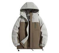 Eauptffy Veste d'hiver femme homme bloc de couleurs rétro veste à capuche extérieur rembourré matériau épais confortable décontracté sportif chaud robuste veste quotidienne, O gris., M