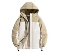 Eauptffy Veste d'hiver femme homme bloc de couleurs rétro veste à capuche extérieur rembourré matériau épais confortable décontracté sportif chaud robuste veste quotidienne, O Kaki, M