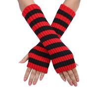 Eauptffy Y2k Manchettes rayées longues mitaines en tricot thermique doux pour l'hiver Accessoires punk gothique tricotés Manchettes longues chauffe-bras avec trou pour les pouces, O Noir., taille