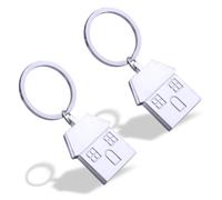 EAVUYIS 2 Pcs Argent Porte-clés avec Maison, Métal Petits Porte-clés Couple Porte-clés Famille Porte-clés Cadeaux pour Couple Parents Propriétaires