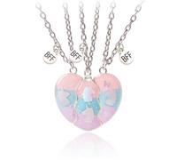 EAVUYIS 3 Pièces Collier d'Amitié pour 3 Filles BFF - Collier Magnétique Licorne Rose Pendentif Séparable, Cadeau Anniversaire Bijoux Enfant Meilleure Amie, Chaîne Ajustable 45+5cm