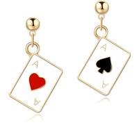 EAVUYIS Boucles d'Oreilles Poker Pour Femmes Plaqué Or Cartes à Jouer Motif Boucles d'Oreilles Charms Coeurs Aces Of Spades Boucles d'Oreilles Boucles d'Oreilles Cadeau Pour Les Filles