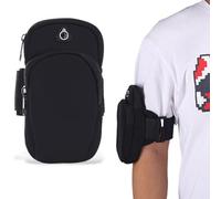 EAVUYIS Brassard Smartphone Running jusqu'à 7 Pouces avec Pochette pour clefs, Barre énergétique brassière néoprène Noir résistant Eau et Transpiration Jogging, Course Sport