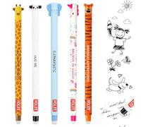 EAVUYIS Lot de 5 Stylos Effaçables Animaux - Encre Gel Noire Thermosensible 0,7mm - Stylos Mignons Girafe, Panda, Licorne, Éléphant, Tigre pour École et Bureau - Écriture Fluide et Propre
