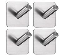 EAVY Crochets à serviettes autocollants - Lot de 4 crochets pour serviettes - Crochet mural - Porte-serviettes - Acier inoxydable - Argenté