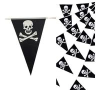 Eawfgtuw Bannière de pirate pour Halloween, décoration de fête, 5 m, motif tête de mort, drapeaux triangulaires pour anniversaire sur le thème des pirates, intérieur et extérieur, réutilisable