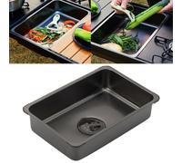 Eawfgtuw Évier de camping 55 l léger pour cuisine d'extérieur avec finition plaquée noire ainsi que drain inférieur, compatible avec table pliante Igt