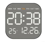 Eawfgtuw Horloge murale numérique LED, grand écran multifonction, peut afficher l'heure, la date, la température et le jour de la semaine, luminosité réglable (coque noire)