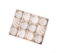 Eawfgtuw Lot de 12 boules creuses en velours à suspendre pour sapin de Noël, 6 cm, décorations de vacances en plastique avec beau design et anneaux de suspension (blanc)