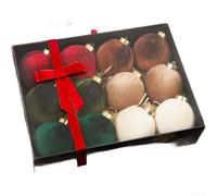 Eawfgtuw Lot de 12 boules de Noël de 8 cm avec nœuds recouverts de plastique et de tissu pour sapin de vacances, couronne et centre de table (A)