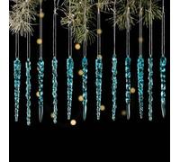 Eawfgtuw Lot de 12 décorations de Noël en acrylique à suspendre avec trois formes pour arbre, fenêtre ou mur, bleu et rose transparent pour décoration saisonnière (bleu)