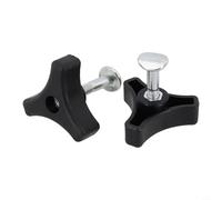 Eawfgtuw Lot de 2 écrous et boulons de poignée en plastique à triple angle pour tondeuse à gazon - 50 mm de longueur, 6 mm de diamètre, écrou argenté noir compatible avec