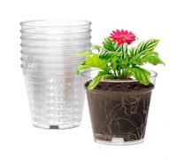 Eawfgtuw Lot de 2 pots de fleurs en plastique transparent de 10,2 cm accompagné d'un drainage pour plantes grasses et de plateaux assortis, parfaits pour orchidées, 8 cactus (diamètre 10,2 cm)