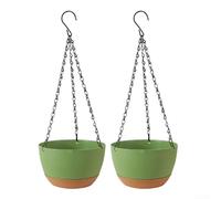 Eawfgtuw Lot de 2 pots de fleurs suspendus en plastique avec chaînes à auto-irrigation avec trous de drainage pour intérieur et extérieur, vert, beige, bleu, noir (bleu)
