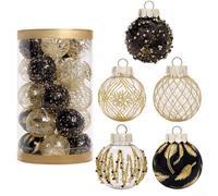 Eawfgtuw Lot de 25 boules de Noël à paillettes de 6 cm - Décorations de sapin à suspendre pour fêtes, mariage, maison, jardin, décoration festive - Plusieurs couleurs disponibles (noir doré)