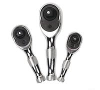 Eawfgtuw Lot de 3 clés à cliquet avec tête réversible à dégagement rapide à 72 dents, clé en métal à poignée courte 1/4", 3/8", 1/2" pour automobile, moto, meubles (boîte)