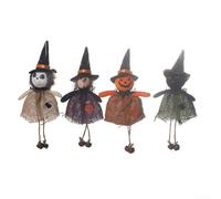 Eawfgtuw Lot de 4 décorations d'Halloween à suspendre en tissu avec motif citrouille, sorcière, chat noir, 23 cm (crochet Dude)