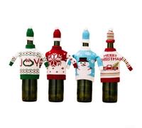 Eawfgtuw Lot de 4 housses de bouteille de vin tricotées avec motif bonhomme de neige, décoration de table festive pour fêtes de fin d'année, compatible avec bouteilles de vin standard