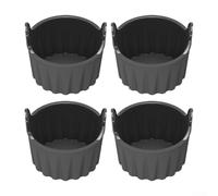 Eawfgtuw Lot de 4 ramequins de cuisson en silicone pour friteuse à air comprimé antiadhésifs réutilisables avec poignées pour œufs, muffins, cupcakes, puddings, tartelettes et (gris)