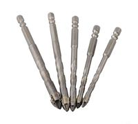 Eawfgtuw Lot de 5 forets excentriques à quatre cannelures pour perçage de briques en verre, carrelage, brique, design triangulaire en spirale avec tige hexagonale, pointe en carbure de 6/8/10/12 mm (5