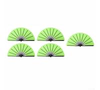 Eawfgtuw Lot de 5 grands éventails de danse pliables de 33 cm, éventails portatifs en plastique et tissu pour mariages, fêtes, événements en plein air, spectacle, portable et cool (vert)