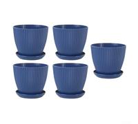 Eawfgtuw Lot de 5 pots de fleurs ronds modernes en plastique de 15,2 cm avec plateaux, pour intérieur et extérieur, vert foncé/blanc/vert clair/bleu, 15 x 13 x 13 cm, vertical (vert foncé)