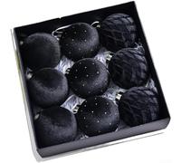 Eawfgtuw Lot de 9 décorations de Noël en velours à suspendre pour sapin de vacances avec diamants étincelants - Art moderne pour décoration d'intérieur - Blanc, bleu marine (C)