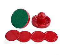 Eawfgtuw Lot de palets et poussoirs de Air Hockey, maillets de 96 mm avec gâches en feutre et disques de 64 mm, accessoires de rechange en plastique ABS rouge pour tables standard, 2 pagaies 4 (rouge)