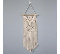 Eawfgtuw Macramé Tenture Murale Bohème Corde Coton Tapisserie avec Cheville en Bois Tissé à la Main Décoration Maison pour Salon Chambre Bureau 25*73cm