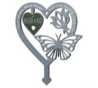 Eawfgtuw Plaque funéraire de jardin en forme de cœur avec papillons et fleurs, plaque funéraire en zinc résistant aux intempéries pour piquet de cimetière, famille élégante pour hommage pour pelouse