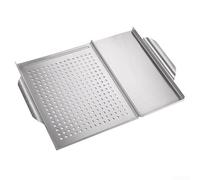 Eawfgtuw Plateau de barbecue carré en acier inoxydable de 45 cm x 30,7 cm pour la cuisine en plein air, le camping, les pique-niques et les grillades dans le jardin, facile à nettoyer, pour un