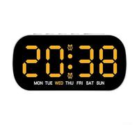 Eawfgtuw Réveil numérique LED avec affichage de la date et de la température, horloge de bureau électronique multifonction pour la maison ou le bureau, mode économie d'énergie et externe (jaune)