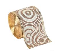 Eawfgtuw Ruban en organza à paillettes de 6,3 cm de large x 2 m de long avec motif tourbillon pailleté doré et bord métallique pour emballage de sapin de Noël, décoration de mariage (ruban imprimé