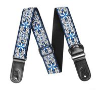 Eawfgtuw Sangle de guitare réglable avec extrémités en coton et cuir brodées, longueur de 94 à 156 cm pour guitare basse électrique acoustique, médiators inclus (314)