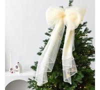 Eawfgtuw Sapin de Noël festif de 60 cm - Grand nœud en maille vive - Décoration de maison de vacances pour sommet du sapin de Noël, décoration de Noël à faire soi-même - 35 cm de large (beige)