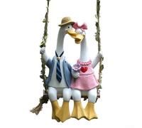 Eawfgtuw Statue de balançoire de canard en résine pour décoration de jardin en plein air, bleu et rose couple de canards à suspendre pour clôture, terrasse, cour pelouse décoration (26 x 18,5 x