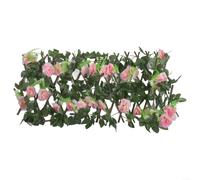 Eawfgtuw Treillis en bois extensible avec feuilles de vigne et fleurs artificielles, pour brise-vue en plein air dans le jardin, le balcon, la terrasse, la décoration murale (rose clair)