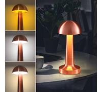 Eaxus® Lampe de table rechargeable Mushroom - Belle lampe de table LED décorative sans fil en forme de champignon - Pour salon, chambre à coucher, etc. - Câble USB et batterie - Couleur cuivre