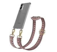 EAZY CASE - Chaîne de téléphone portable avec sangle réglable pour Galaxy S25 Edge - Sangle de sac à changer avec coque transparente pour étui de protection fine en baies rose doré