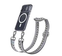 EAZY CASE Chaîne de téléphone portable - Bracelet de poche réglable compatible avec iPhone 17 Pro - Bandoulière - Cordon pour téléphone portable avec coque en silicone - Compatible avec Qi Charging