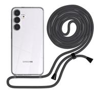 EAZY CASE Chaîne de téléphone portable compatible avec Galaxy S25 FE - Avec cordon de cou - Avec coque de protection - En silicone - Avec bande - Chaîne élégante pour smartphones - Noir/anthracite