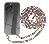 EAZY CASE Chaîne de téléphone Portable Compatible avec iPhone 16 Pro Max Cordon avec Coque de Protection, Coque en Silicone avec lanière, chaîne stylée pour Smartphone, Or Rose