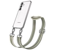 EAZY CASE Chaîne de téléphone portable - Cordon de poche réglable compatible avec Galaxy S25 FE - Bandoulière - Avec coque en silicone - Vert beige argenté